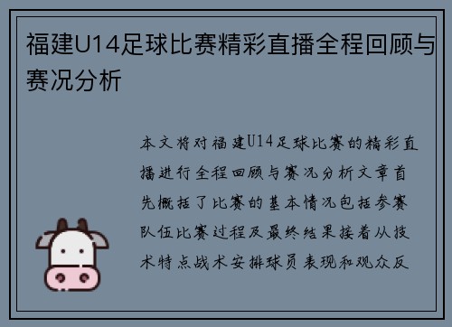 福建U14足球比赛精彩直播全程回顾与赛况分析